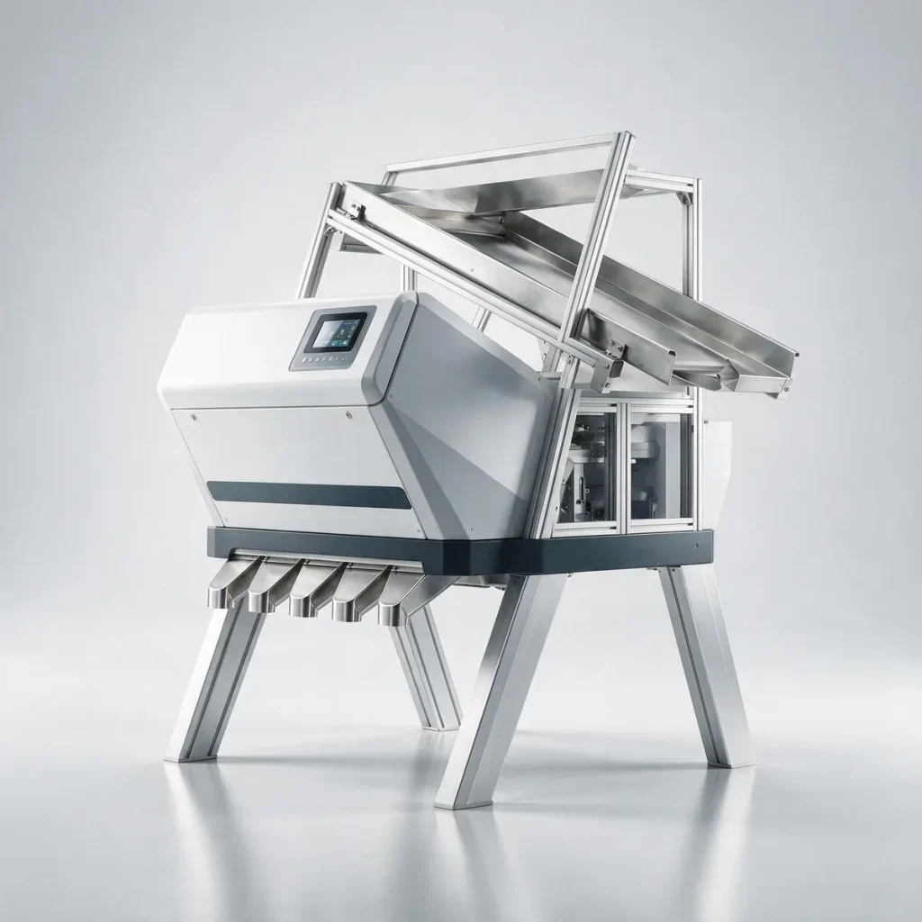 Máquina industrial estruturada em perfis de alumínio